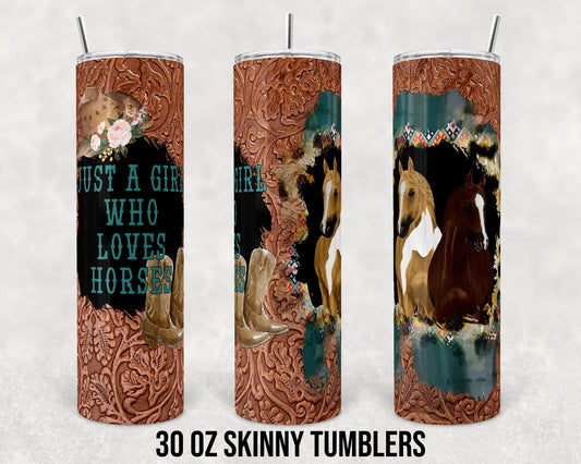30 oz Skinny Tumbler Sublimation Design Template Just a girl who loves horses Straight