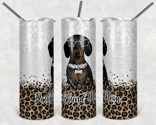 20 oz Skinny Tumbler Sublimation Dachshund Dog Mom Glitter and Leopard Template Straight Warped