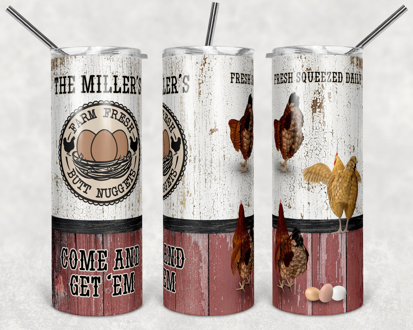 20 oz Skinny Tumbler Chicken Farm Fresh Butt Nuggets Sublimation Design Print Transfer