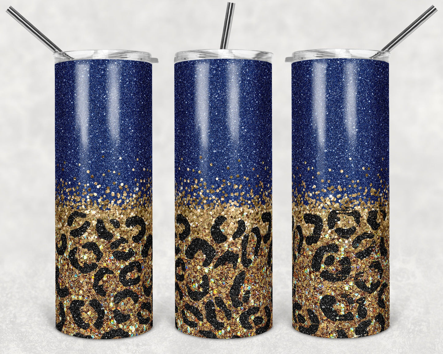 20 oz Skinny Tumbler Sublimation Design Template Navy Blue Black Gold Leopard Glitter Design Inst tumblers