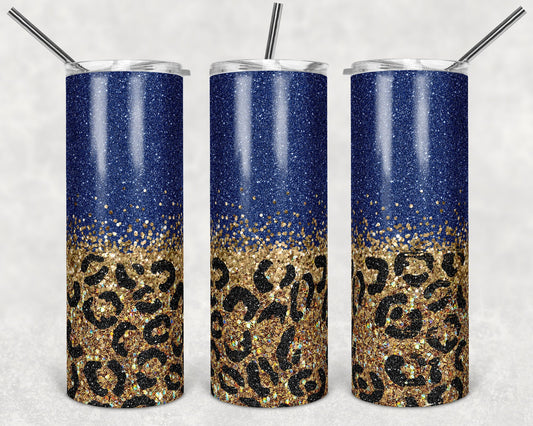 20 oz Skinny Tumbler Sublimation Design Template Navy Blue Black Gold Leopard Glitter Design Inst tumblers