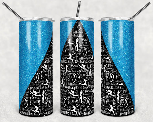 20 oz Skinny Tumbler Sublimation Design Template Gymnastics Glitter V Blue Straight and Warped Design
