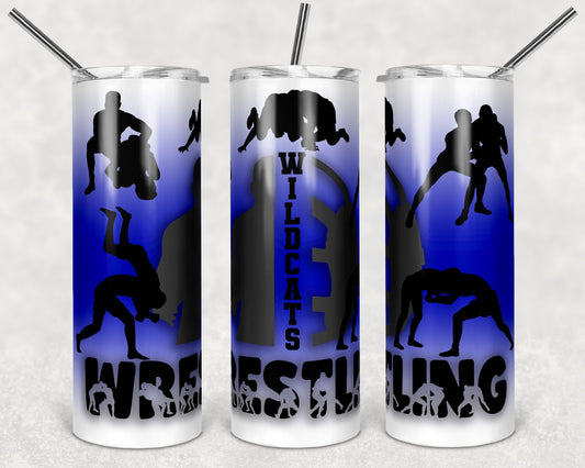 20 oz Skinny Tumbler Monoggram Wrestling Image Sublimation Design Print Transfer