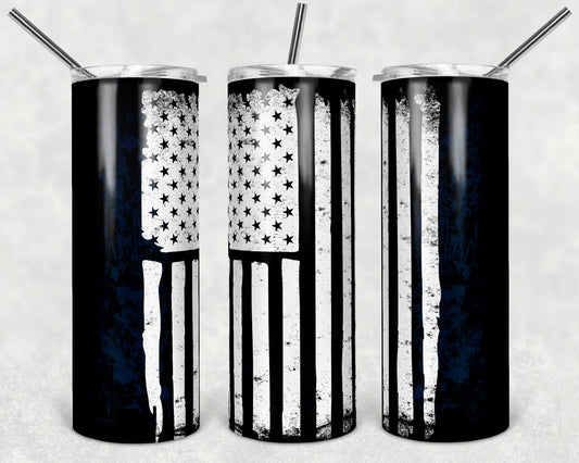 20 oz Skinny Tumbler Distressed Flag White Sublimation Design Print Transfer