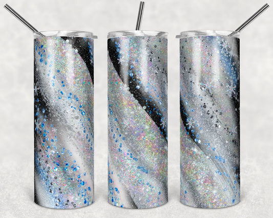 20 oz Skinny Tumbler Sublimation Template Agate Milky Way dark blue winter Straight Design