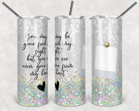 20 oz Skinny Tumbler Memorial with One Picture White Glitter Gone from Sight Sublimation Design
