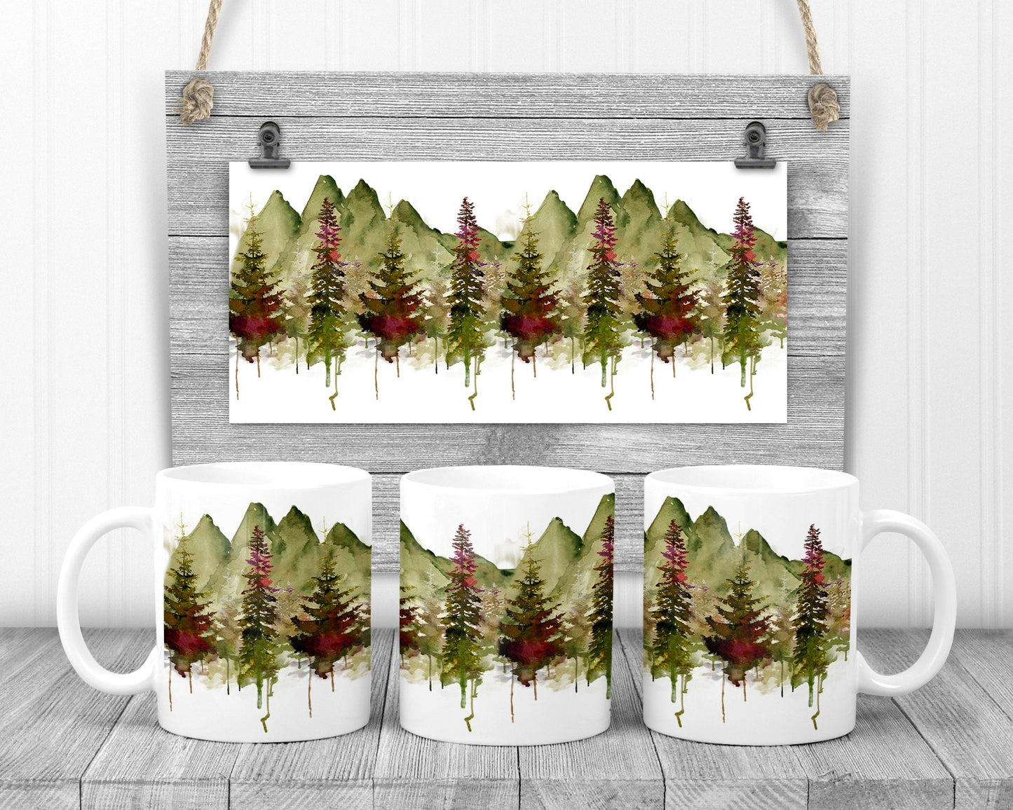 Sublimation Mug Design Cabin Mountain Trees Forest Mountains Design