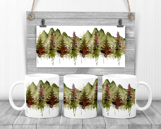 Sublimation Mug Design Cabin Mountain Trees Forest Mountains Design