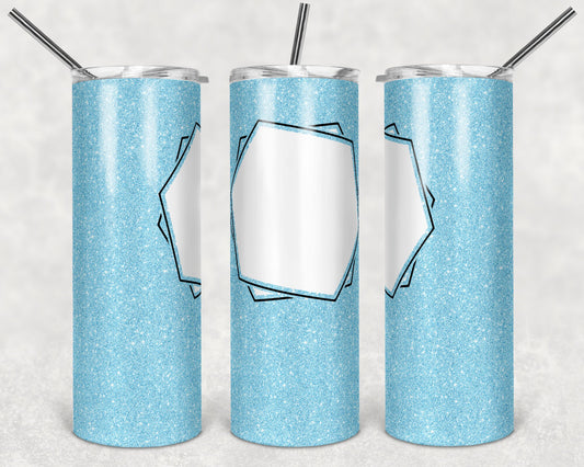 20 oz Skinny Tumbler Sublimation Blue Glitter Frame Add Text Personalize Template Straight