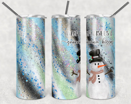 20 oz Skinny Tumbler Sublimation SEAMLESS Holiday Snowman Christmas milkyway glitter Design Template Straight