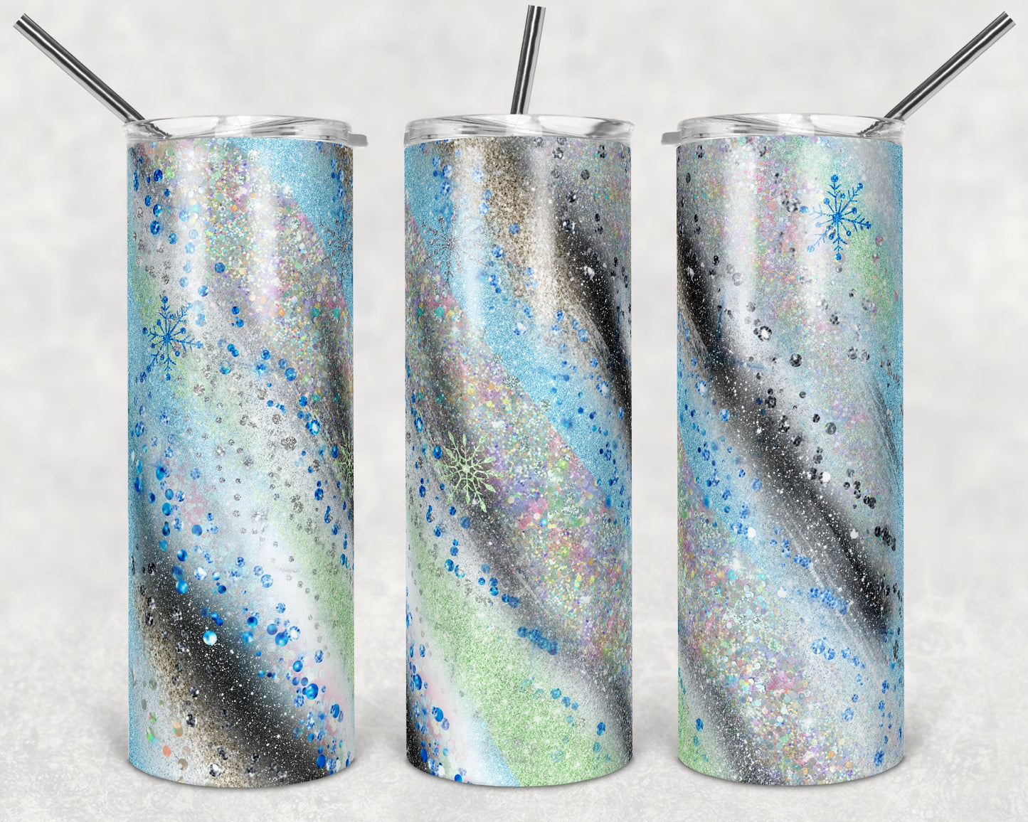 20 oz Skinny Tumbler Sublimation SEAMLESS Holiday Winter Snowflake Christmas milkyway glitter Design Template Straight