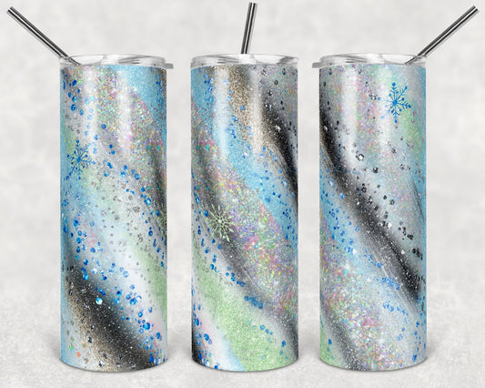 20 oz Skinny Tumbler Sublimation SEAMLESS Holiday Winter Snowflake Christmas milkyway glitter Design Template Straight