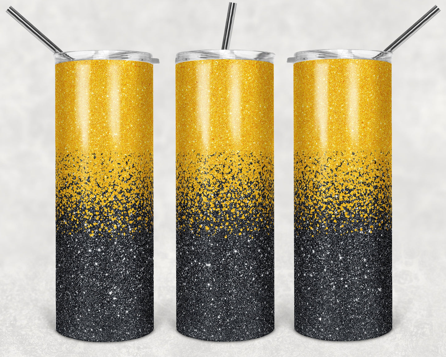20 oz Skinny Tumbler Sublimation Design Template Glitter Ombre Mustard yellow and charcoal gray color Straight Design