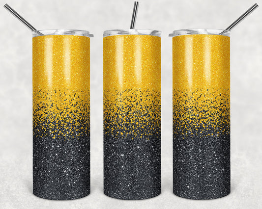 20 oz Skinny Tumbler Sublimation Design Template Glitter Ombre Mustard yellow and charcoal gray color Straight Design