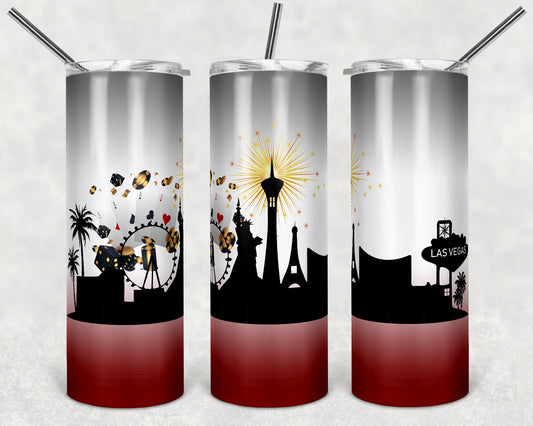 20 oz Skinny Tumbler Sublimation Design Template Ombre Vegas Skyline Straight Vegas vacation Design