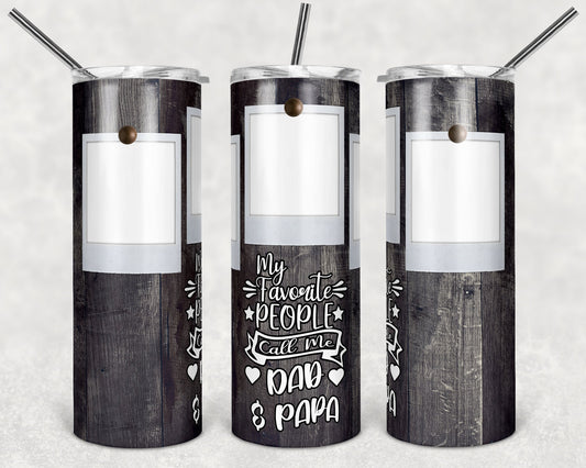 20 oz Skinny Tumbler Picture Frame Wood 3 Photos Favorite people dad papa Sublimation Design