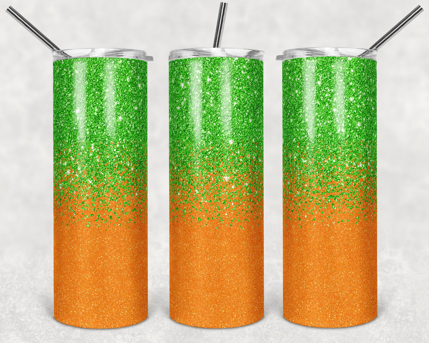 20 oz Skinny Tumbler Sublimation Design Template Glitter Ombre Lime Orange Straight Design