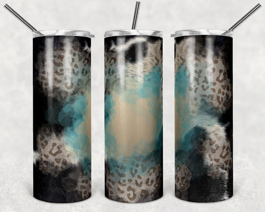 20 oz Skinny Tumbler Design Cow Hide Cow Leopard Background add own quote Sublimation Design