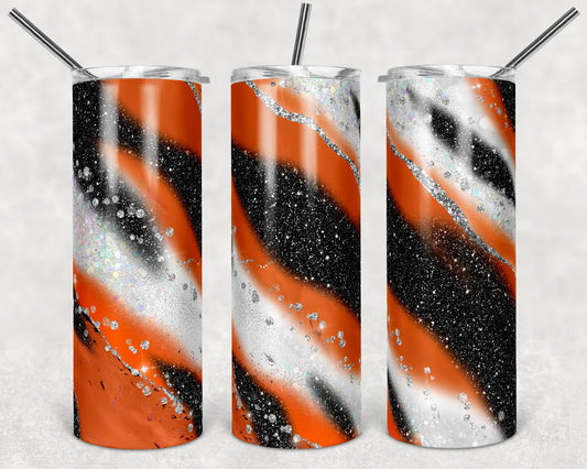 20 oz Skinny Tumbler Sublimation Template Agate Milky Way Orange Black Silver Straight Design