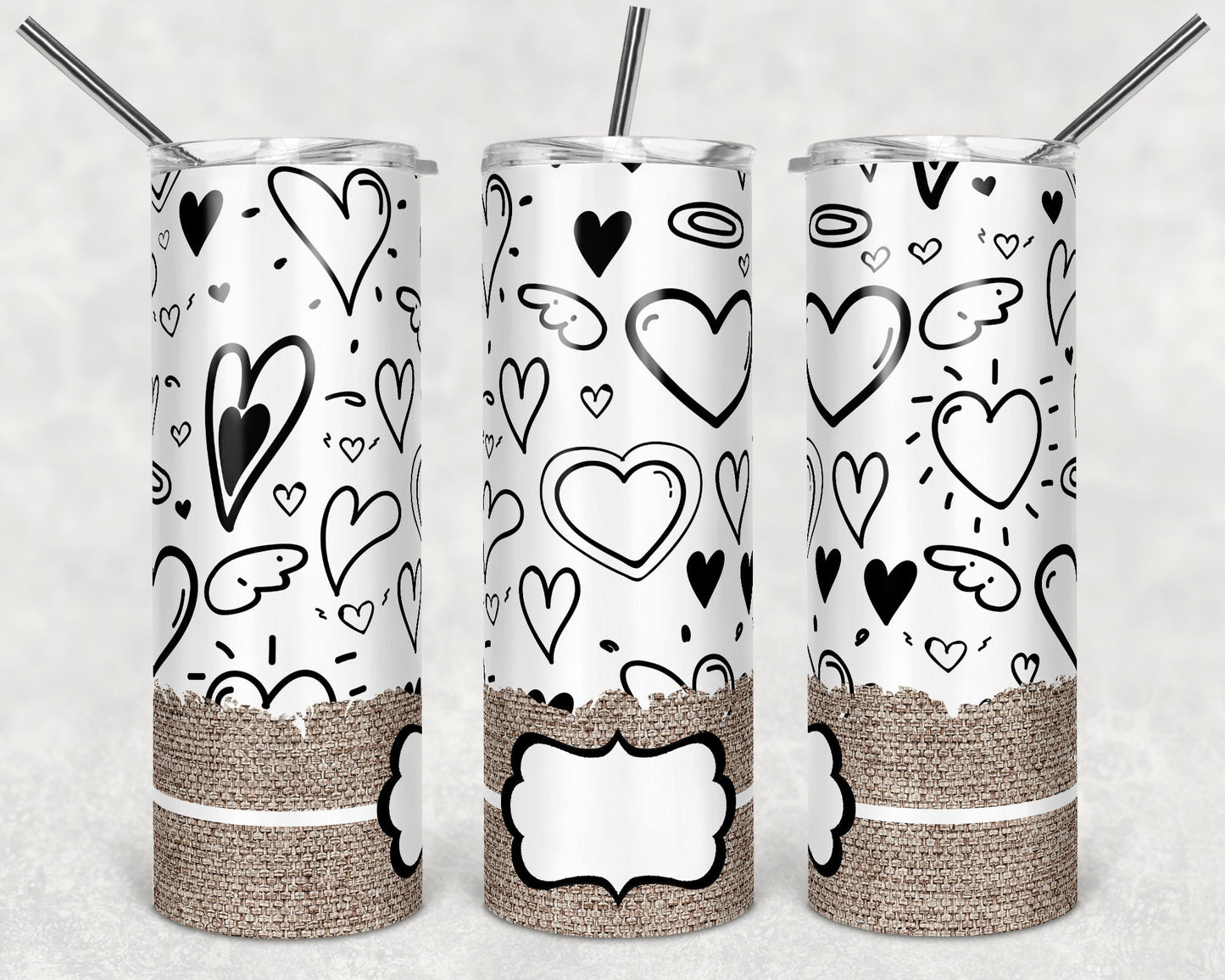 20 oz Skinny Tumbler Sublimation Black White Hea Valentine Burlap Dog Personalize Template Straight