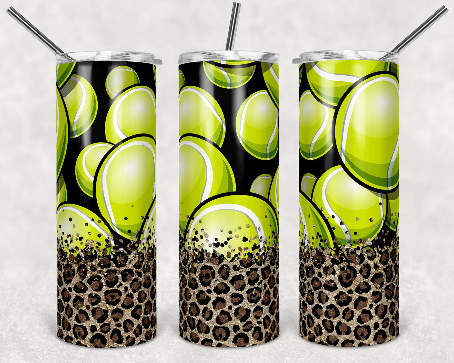 20 oz Skinny Tumbler Blank Leopard Gold Confetti Spo Tennis Sublimation Design