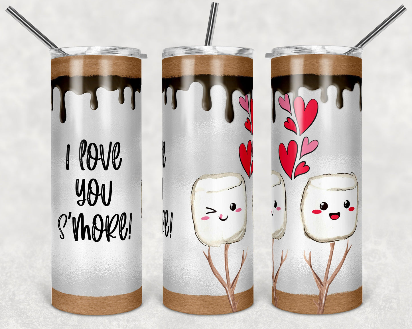 20 oz Skinny Tumbler Valentines Love you S'more Smores Camp Camping Sublimation