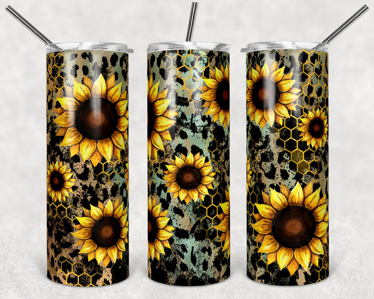 20 oz Skinny Tumbler Leopard Sunflower Grunge Honeycomb Sublimation Design Print Transfer