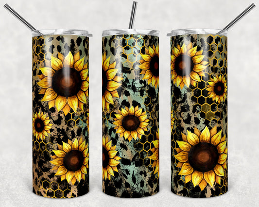 20 oz Skinny Tumbler Leopard Sunflower Grunge Honeycomb Sublimation Design Print Transfer