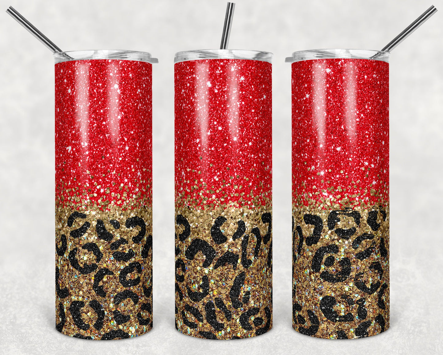 20 oz Skinny Tumbler Blank Frame Leopard Gold RED Glitter Sublimation Design