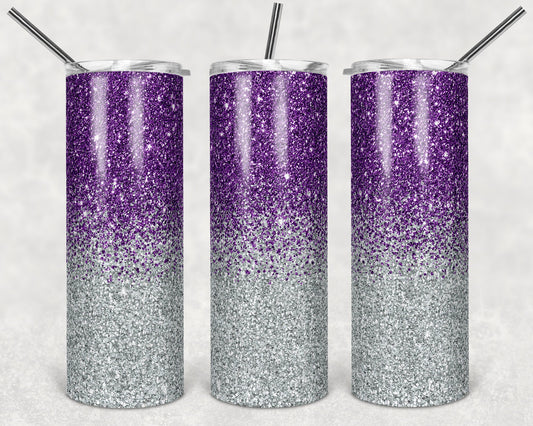 20 oz Skinny Tumbler Sublimation Design Template Glitter Ombre Purple Silver color Straight Design