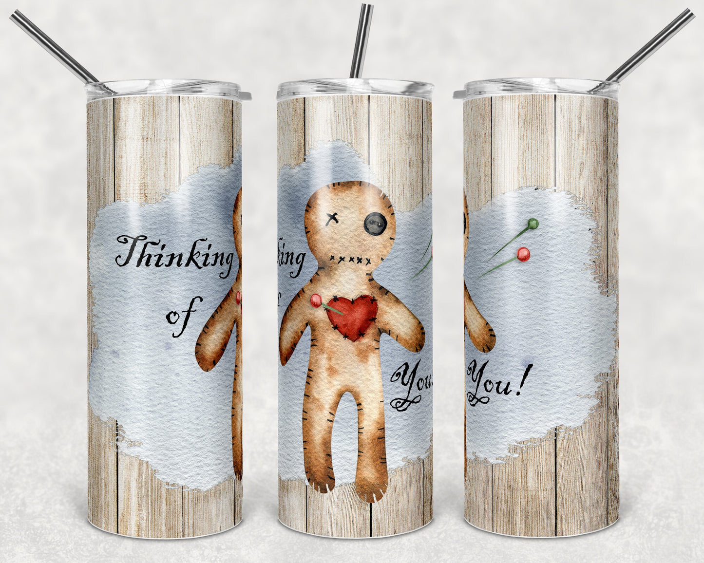 20 oz Skinny Tumbler Sublimation Design Thinking of You Anti Valentine Doll Halloween Design