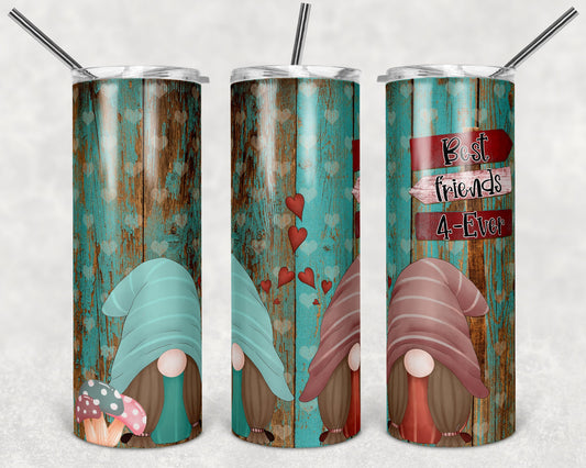 20 oz Skinny Tumbler Sublimation Gnome Best Friends Forever Teal Wood Design Best friend tumbler
