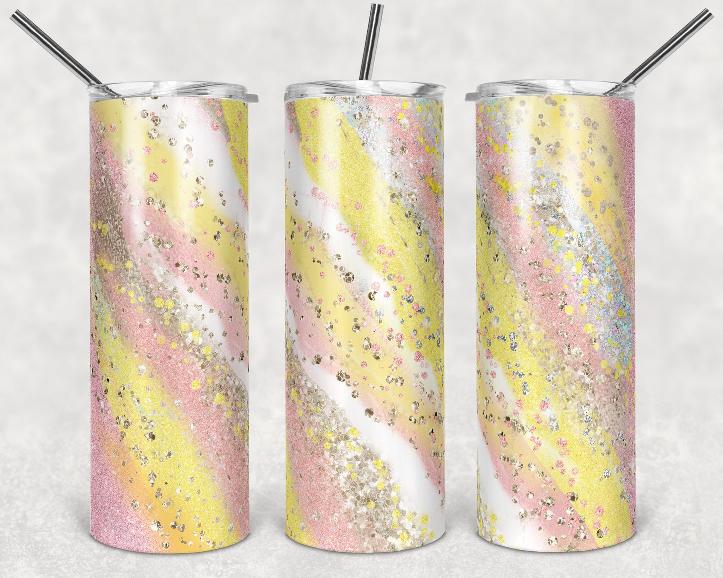 20 oz Skinny Tumbler Sublimation Template Agate Milky Way Glitter Pink Yellow Straight Design tumblers