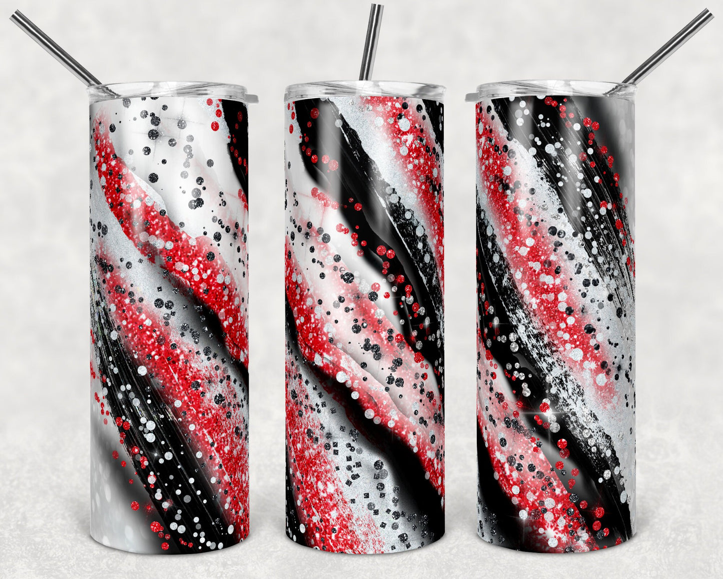 20 oz Skinny Tumbler Sublimation Template Agate Milky Way Red Black White Straight Design