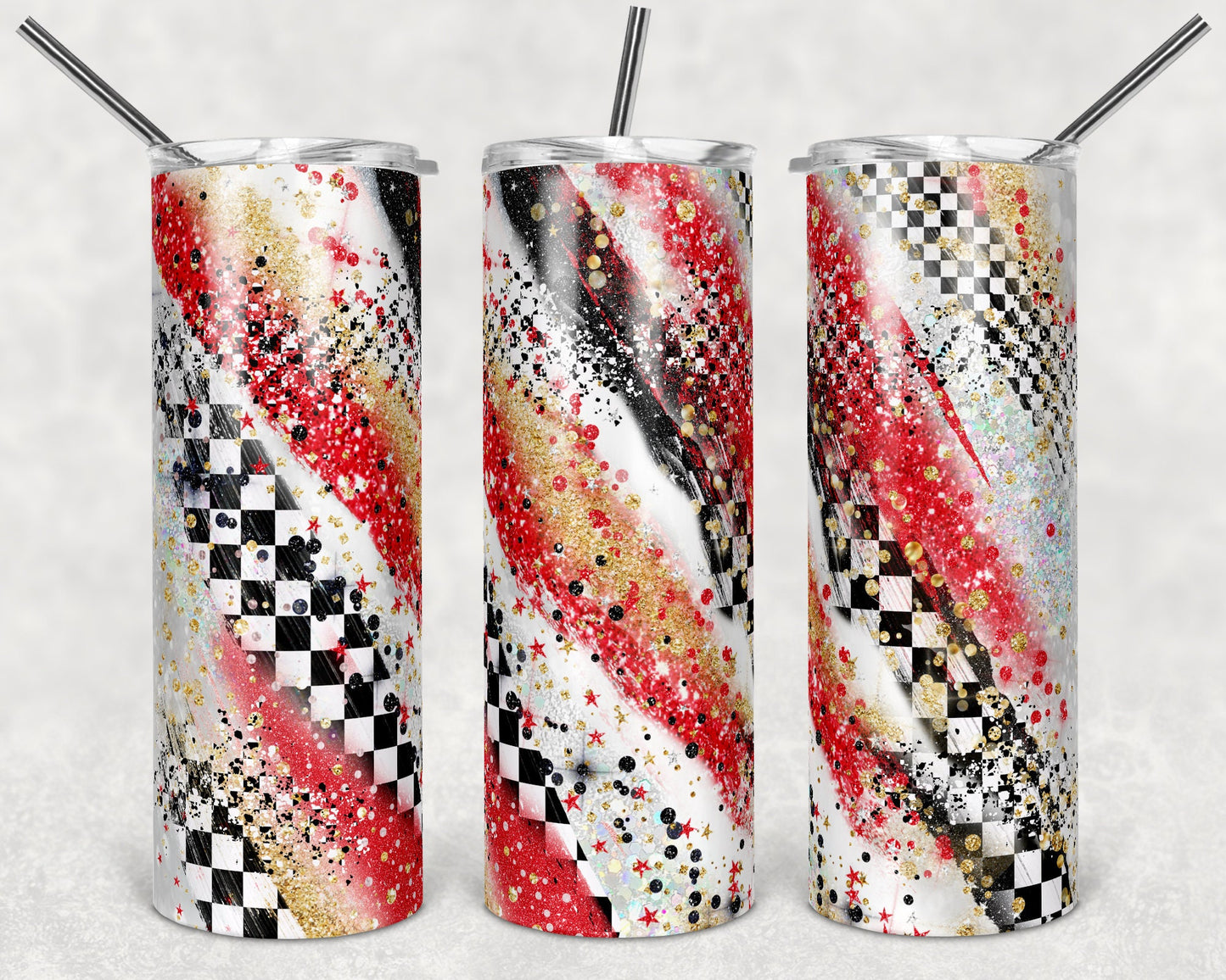 20 oz Skinny Tumbler Sublimation Design Racing Race Milky way Red and Gold Tumbler