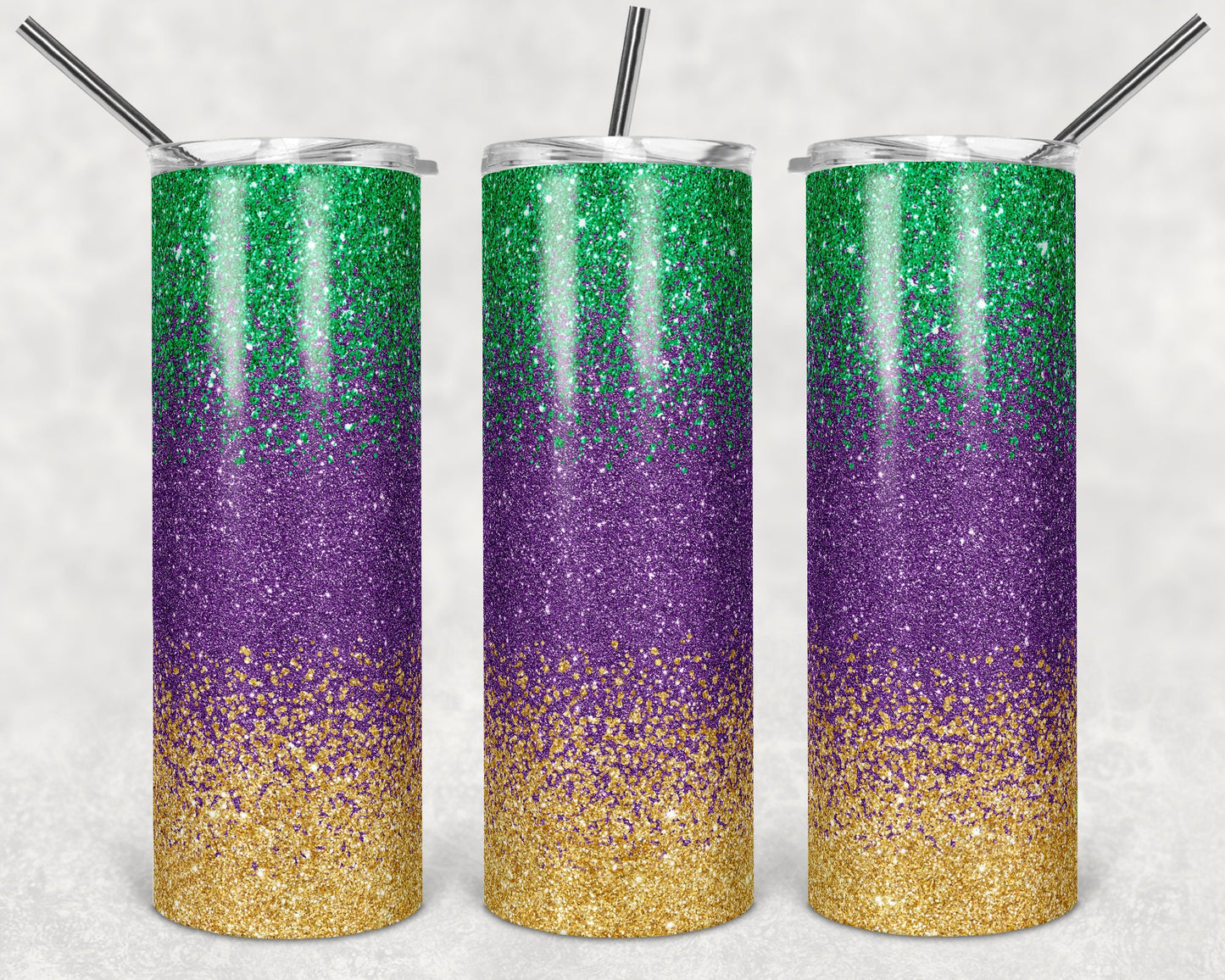 20 oz Skinny Tumbler Sublimation Design Template Glitter Ombre Purple Gold Green Ombre Mardi Gras Straight Design