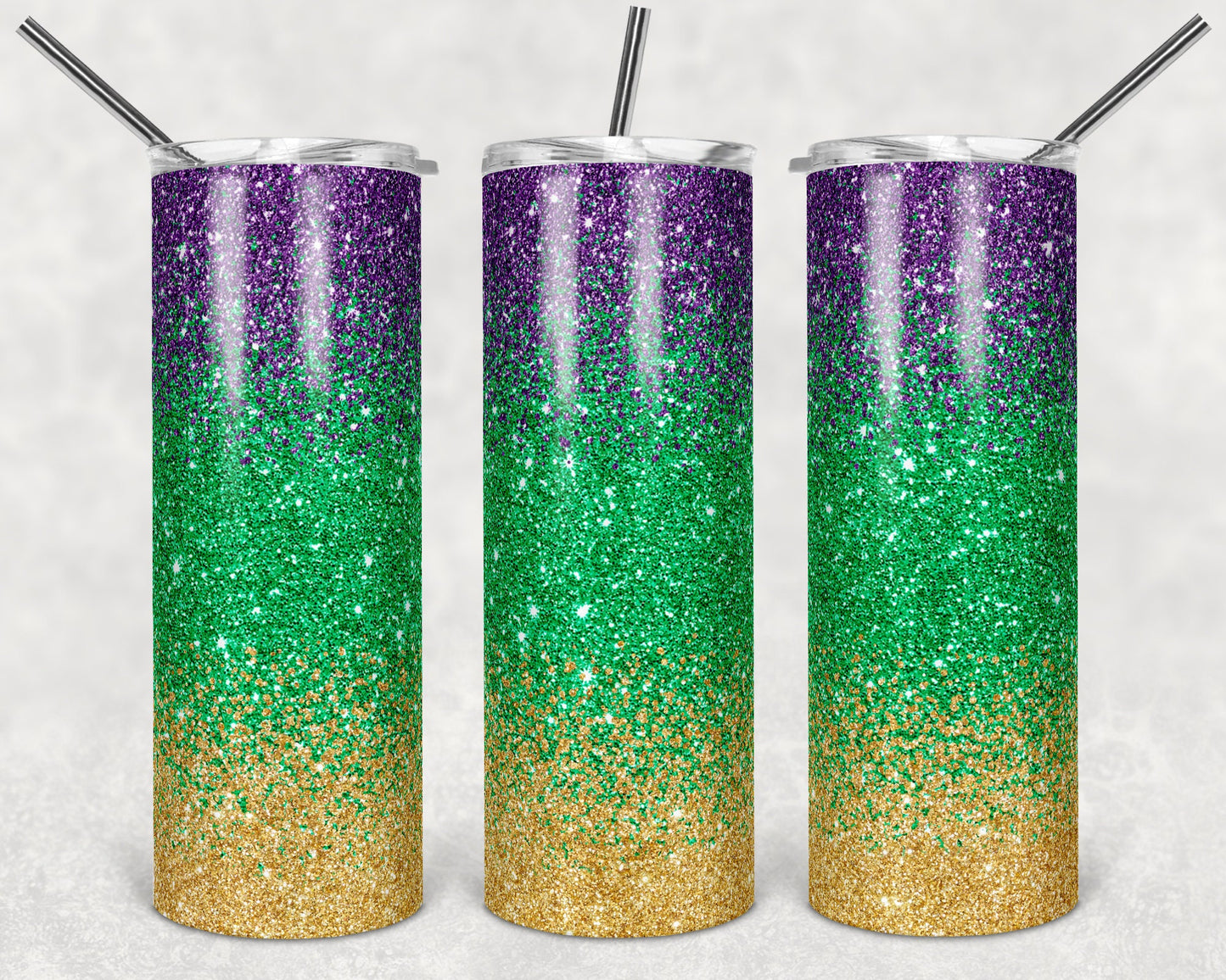 20 oz Skinny Tumbler Sublimation Design Template Glitter Ombre Purple Gold Green Ombre Mardi Gras Straight Design