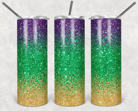 20 oz Skinny Tumbler Sublimation Design Template Glitter Ombre Purple Gold Green Ombre Mardi Gras Straight Design