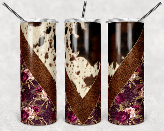 20 oz Skinny Tumbler Sublimation Design Template Chevron Leather Cow Hide Floral Straight Design