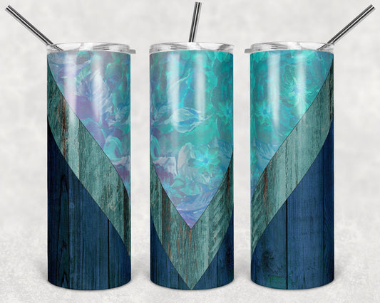 20 oz Skinny Tumbler Sublimation Design Template Chevron Wood and Floral Straight Design