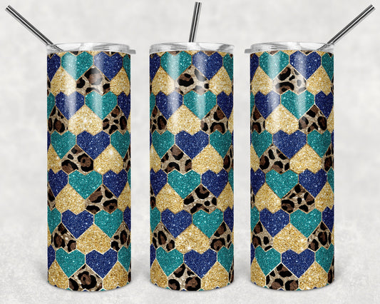 20 oz Skinny Tumbler Sublimation Design Template Valentines Day glitter hea teal navy leopard gold Straight Design