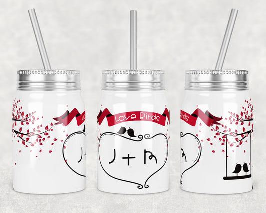 17 oz Mason Jar Tumbler Sublimation Design Template Valentine Love Birds Mason Jar Design Instant