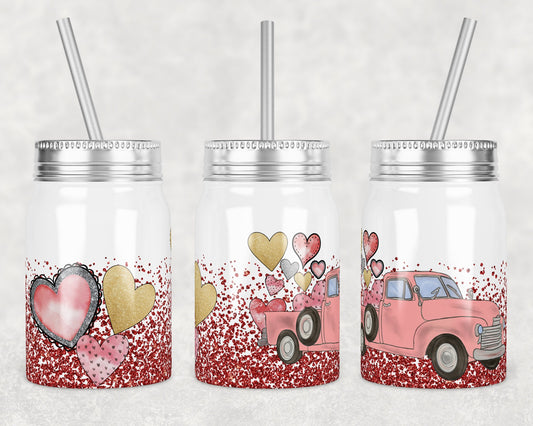 17 oz Mason Jar Tumbler Sublimation Design Template Valentine Love Truck Hea Mason Jar Design Instant