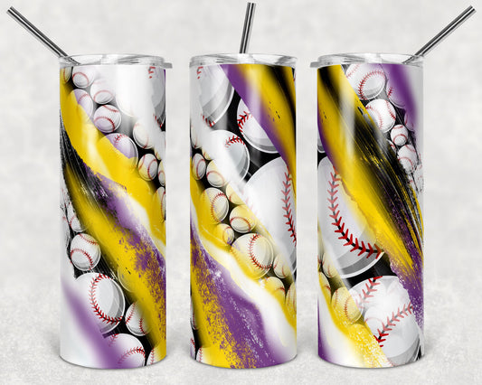 20 oz Skinny Tumbler Sublimation Template Milky Way no Glitter Spo Baseball Straight purple yellow Design