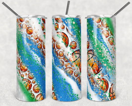 20 oz Skinny Tumbler Sublimation Template Milky Way Glitter blue green Spo Basketball Straight Design tumblers