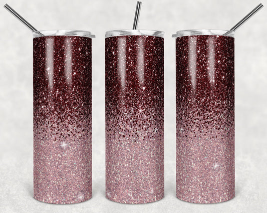 20 oz Skinny Tumbler Sublimation Design Template Glitter Ombre Maroon Rose Gold color Straight Design
