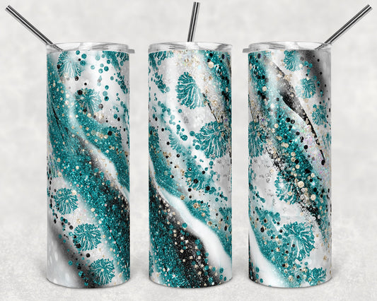 20 oz Skinny Tumbler Sublimation Template Milky Way milkyway Glitter Cheer Teal Straight Design