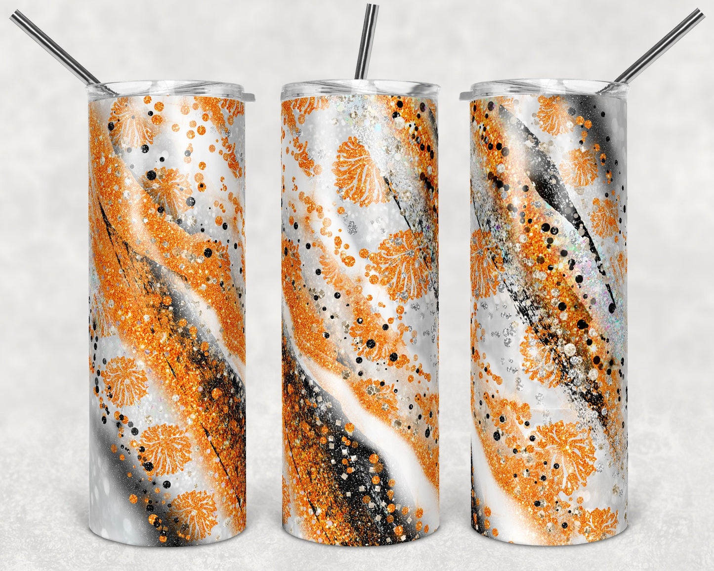 20 oz Skinny Tumbler Sublimation Template Milky Way milkyway Glitter Cheer Orange Straight Design