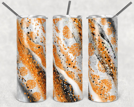 20 oz Skinny Tumbler Sublimation Template Milky Way milkyway Glitter Cheer Orange Straight Design