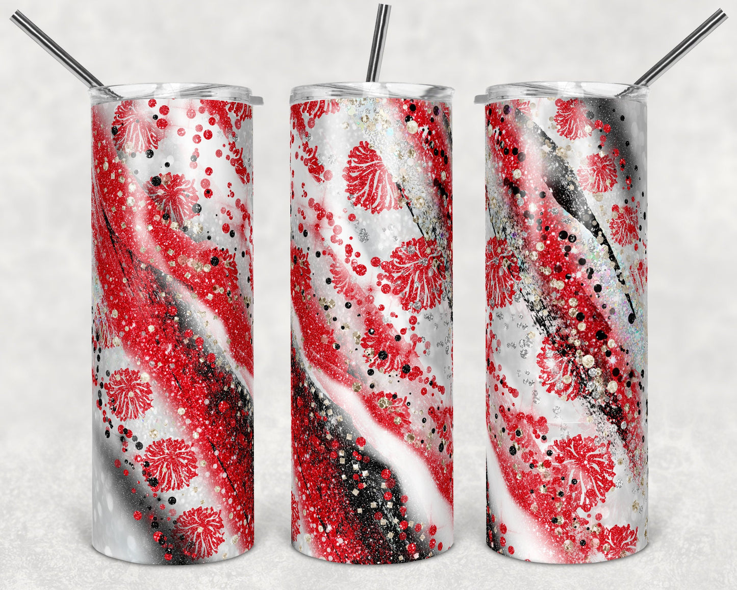20 oz Skinny Tumbler Sublimation Template Milky Way milkyway Glitter Cheer Red Straight Design